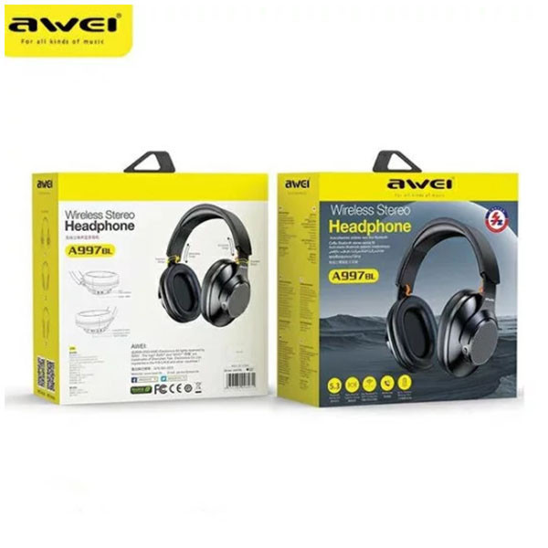 هدفون بلوتوثی اوی مدل A997BL با نویز کنسلینگ فعال (ANC)، درگاه شارژ USB Type-C، دارای میکروفون داخلی، با قابلیت تنظیم ارتفاع هدبند، طراحی تاشو