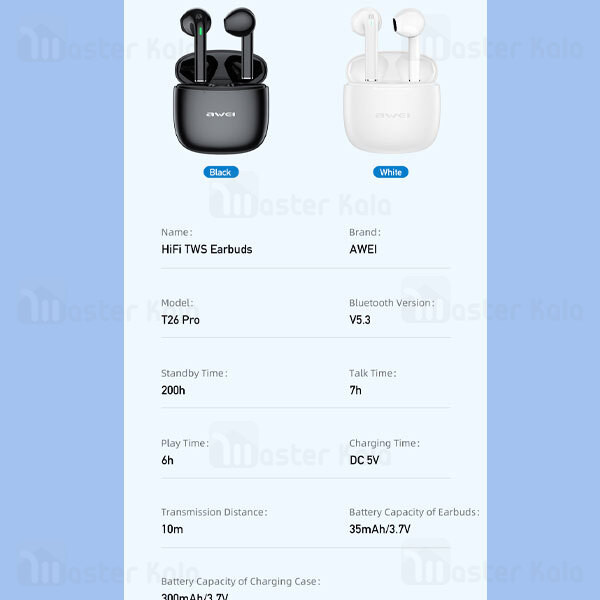 هدفون بلوتوثی TWS اوی مدل T26 Pro با بلوتوث 5.3، شارژدهی 6 ساعت، مقاومت در برابر آب با گواهی IPX6، درایور 13 میلیمتری و رابط USB Type-C